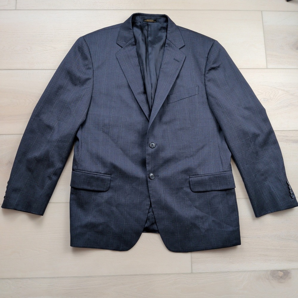 Jos A Bank Reserve Blazer Mens 42S Blue Glen Plaid Tollegno 100s Wool Sport Coat